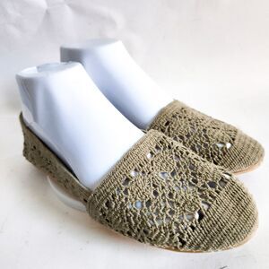 Vintage Cottagecore Olive Green Size 8 Crochet Ballet Flats Slip On Knit Loafers